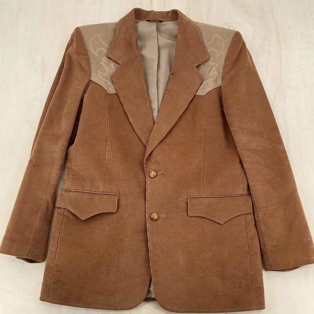 Pioneer Wear Corduroy Blazer Mens 42 Tan Western Embroidered Yoke Vintage 70s - Picture 11 of 12